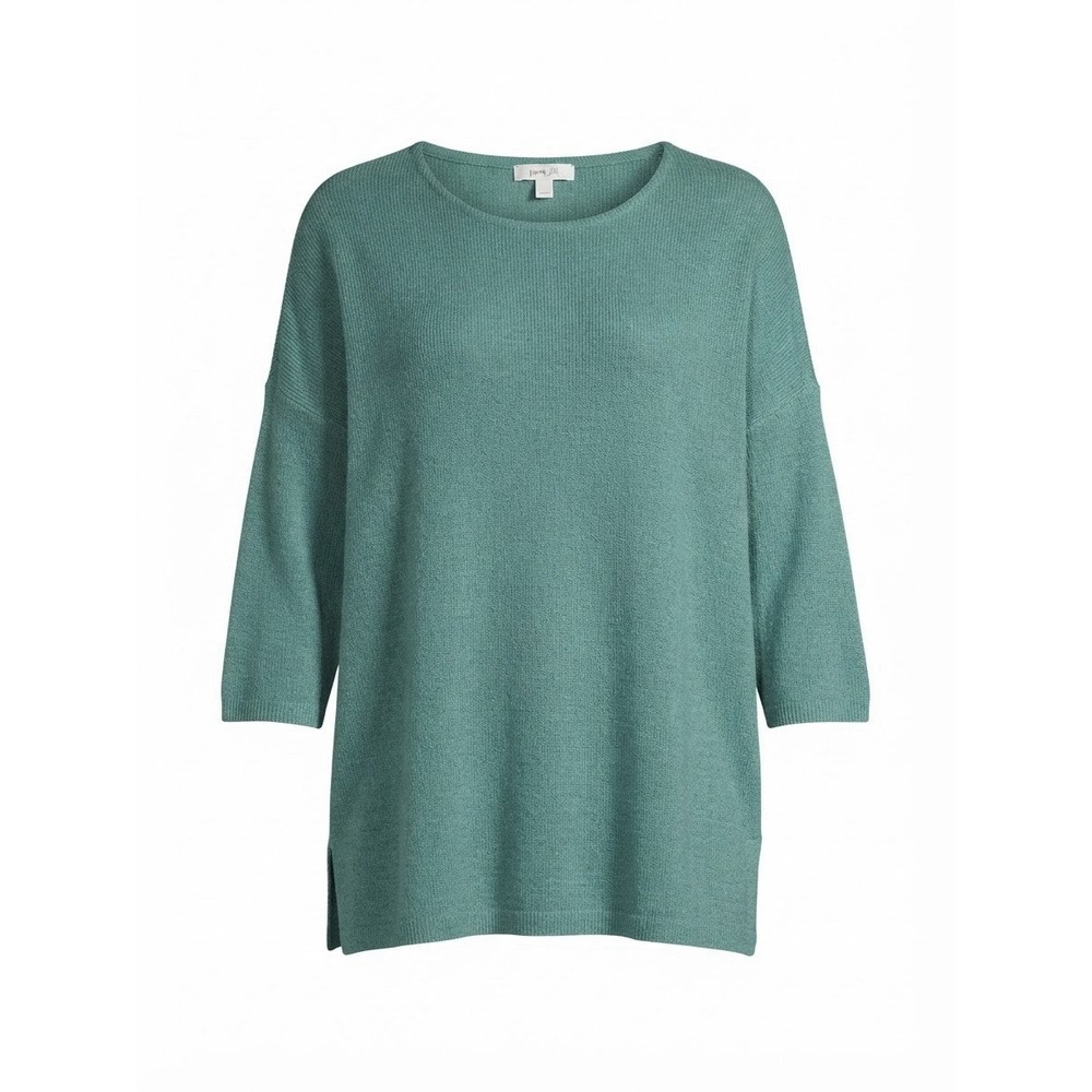 Pure Jill J Small Top Linen Blend Green Boho 3/4 Sleeve Stretch Casual Hippie